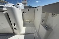 2026 Pursuit S 358 Sport boat interior with fresh water access and sleek design.