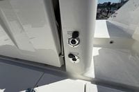 2026 Pursuit S 358 Sport boat deck with engine flush ports.