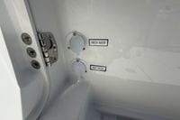 Water access points on 2026 Pursuit S 358 Sport boat, labeled fresh and raw water.