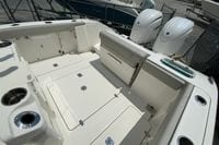 2027 Pursuit S 268 Sport boat interior with dual engines and seating area.