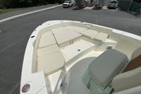 2023 Pathfinder 2400 TRS boat interior with cushioned seating and storage compartments.