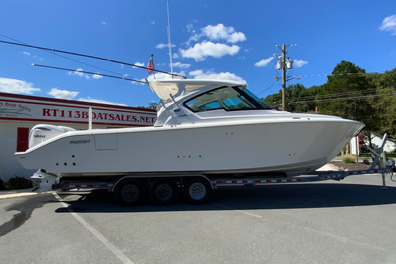2027 Pursuit D 326 Denali boat on trailer at RT113 Boat Sales.