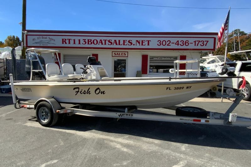 2009 Hewes Redfisher 18 boat on trailer at RT 113 Boat Sales dealership.