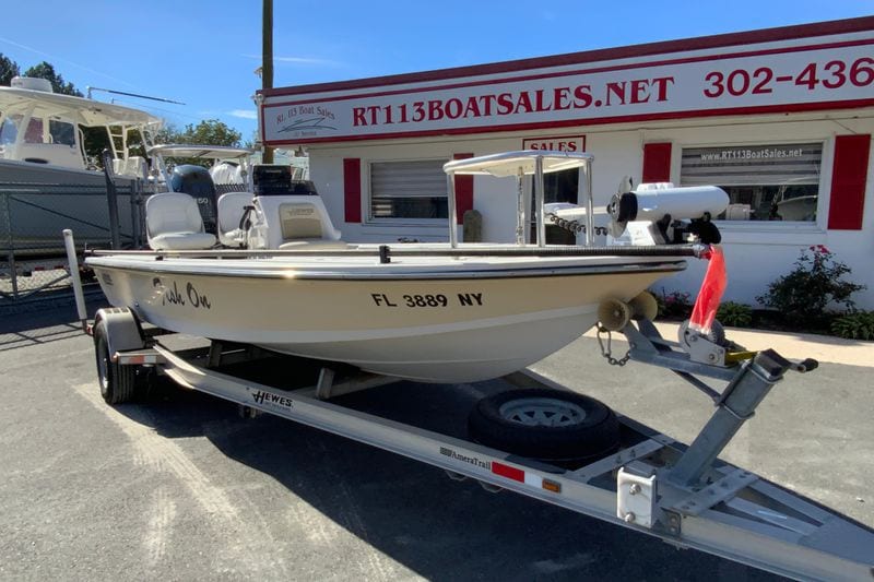2009 Hewes Redfisher 18 boat on trailer at RT113 Boat Sales dealership.
