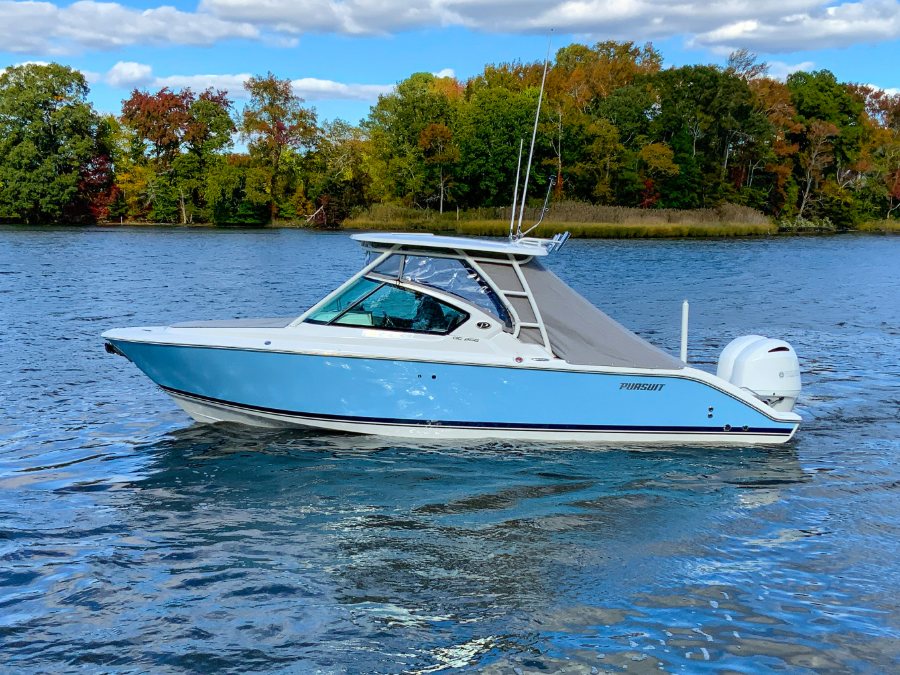 A detailed Pursuit dual console on the water